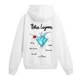 Colermi Mavi Lagün Sırt Baskılı Kapüşonlu Sweatshirt | Pamuk kumaş; rahat kesim; el yazısı mavi lagün kokteyl tarifi illüstrasyonu sırtta