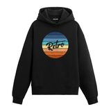 Colermi Mavi Retro Kapüşonlu Sweatshirt | Pamuk kumaş; rahat kesim; lacivertten turuncuya geçen fonlu "Retro" yazısı göğüste