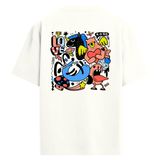 Colermi Oversize Sırt Baskılı Tişört Eğlenceli İllüstrasyon Tasarımlı Unisex T-Shirt (Ekru, S-M)