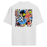 Colermi Oversize Sırt Baskılı Tişört Eğlenceli İllüstrasyon Tasarımlı Unisex T-Shirt (Gri, L-XL)