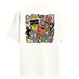 Colermi Oversize Sırt Baskılı Tişört Renkli Karakter İllüstrasyonlu Unisex T-Shirt (Ekru, L-XL)