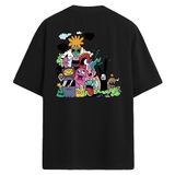 Colermi Oversize Sırt Baskılı Tişört Renkli Karakter Tasarımlı Unisex T-Shirt (Siyah, L-XL)