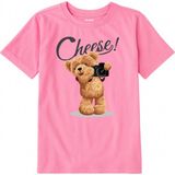Colermi Pamuk Kumaş Çocuk Tişörtü – Cheese Bear Ayıcık Baskılı Çocuk T-Shirt - Pembe - 1 - 2 Yaş