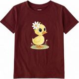Colermi Pamuk Kumaş Çocuk Tişörtü – Daisy Duck Çiçekli Civciv Baskılı Çocuk T-Shirt - Bordo - 9 - 10 Yaş