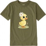 Colermi Pamuk Kumaş Çocuk Tişörtü – Daisy Duck Çiçekli Civciv Baskılı Çocuk T-Shirt - Haki - 11 - 12 Yaş