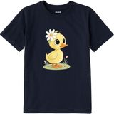 Colermi Pamuk Kumaş Çocuk Tişörtü – Daisy Duck Çiçekli Civciv Baskılı Çocuk T-Shirt - Lacivert - 1 - 2 Yaş