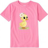 Colermi Pamuk Kumaş Çocuk Tişörtü – Daisy Duck Çiçekli Civciv Baskılı Çocuk T-Shirt - Pembe - 3 - 4 Yaş
