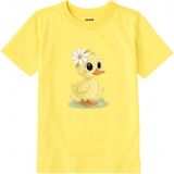 Colermi Pamuk Kumaş Çocuk Tişörtü – Daisy Duck Çiçekli Civciv Baskılı Çocuk T-Shirt - Sarı - 1 - 2 Yaş