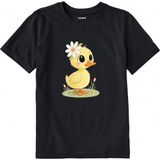 Colermi Pamuk Kumaş Çocuk Tişörtü – Daisy Duck Çiçekli Civciv Baskılı Çocuk T-Shirt - Siyah - 9 - 10 Yaş