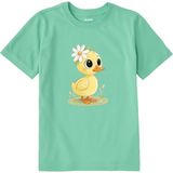 Colermi Pamuk Kumaş Çocuk Tişörtü – Daisy Duck Çiçekli Civciv Baskılı Çocuk T-Shirt - Yeşil - 1 - 2 Yaş