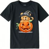 Colermi Pamuk Kumaş Çocuk Tişörtü – Halloween Bear Ayıcık Baskılı Çocuk T-Shirt - Antrasit - 9 - 10 Yaş