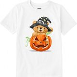 Colermi Pamuk Kumaş Çocuk Tişörtü – Halloween Bear Ayıcık Baskılı Çocuk T-Shirt - Beyaz - 7 - 8 Yaş
