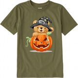 Colermi Pamuk Kumaş Çocuk Tişörtü – Halloween Bear Ayıcık Baskılı Çocuk T-Shirt - Haki - 5 - 6 Yaş