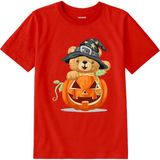 Colermi Pamuk Kumaş Çocuk Tişörtü – Halloween Bear Ayıcık Baskılı Çocuk T-Shirt - Kırmızı - 7 - 8 Yaş