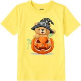 Colermi Pamuk Kumaş Çocuk Tişörtü – Halloween Bear Ayıcık Baskılı Çocuk T-Shirt - Sarı - 3 - 4 Yaş