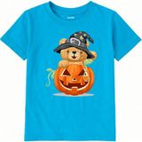 Colermi Pamuk Kumaş Çocuk Tişörtü – Halloween Bear Ayıcık Baskılı Çocuk T-Shirt - Turkuaz - 7 - 8 Yaş