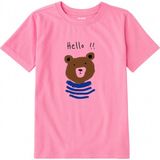 Colermi Pamuk Kumaş Çocuk Tişörtü – Hello Bear Ayıcık Baskılı Çocuk T-Shirt - Pembe - 11 - 12 Yaş