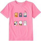 Colermi Pamuk Kumaş Çocuk Tişörtü – Kedi Patileri Baskılı - Pembe - 9 - 10 Yaş