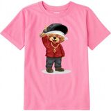 Colermi Pamuk Kumaş Çocuk Tişörtü – Rap Bear Ayıcık Baskılı Çocuk T-Shirt - Pembe - 7 - 8 Yaş