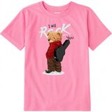 Colermi Pamuk Kumaş Çocuk Tişörtü – Rock Bear Ayıcık Baskılı Çocuk T-Shirt - Pembe - 1 - 2 Yaş
