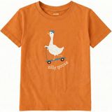 Colermi Pamuk Kumaş Çocuk Tişörtü – Scooter Süren Ördek Baskılı T-Shirt - Turuncu - 3 - 4 Yaş