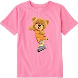 Colermi Pamuk Kumaş Çocuk Tişörtü – Skate Bear Ayıcık Baskılı Çocuk T-Shirt - Pembe - 1 - 2 Yaş