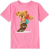Colermi Pamuk Kumaş Çocuk Tişörtü – Skater Bear Ayıcık Baskılı Çocuk T-Shirt - Pembe - 5 - 6 Yaş