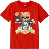 Colermi Pamuk Kumaş Çocuk Tişörtü – Wild Rider Ayı Motosiklet Baskılı Unisex Çocuk T-Shirt - Kırmızı - 5 - 6 Yaş