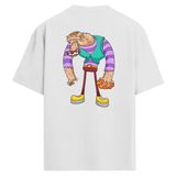 Colermi Sırt Baskılı Oversize Tişört - Karikatür Dev Karakter Tasarımı (Gri, L-XL)