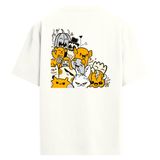 Colermi Sırt Baskılı Oversize Tişört Sevimli Karakter Tasarımlı Unisex T-Shirt (Ekru, L-XL)