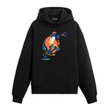 Colermi Vuruşun Sonu Kapüşonlu Sweatshirt | Pamuk kumaş; rahat kesim; turuncu daire fonlu, vuruşunu tamamlayan kadın tenis oyuncusu illüstrasyonu göğüste