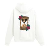 Colermi Yaşam ve Kum Saati Sırt Baskılı Kapüşonlu Sweatshirt | Pamuk kumaş, rahat kesim; bebek ve kurukafa figürlü kum saati ve gül motifleriyle sembolik bir tasarım