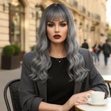 Colezium Dalgalı Kısa Perçemli Fiber Sen Peruk / Siyah / Gri Ombreli