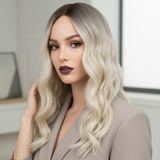Colezium Dalgalı Perçemli Fiber Sen Orta Boy Peruk / Kahverengi / Beyaz Platin Ombreli