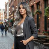 Colezium Dalgalı Perçemli Fiber Sen Orta Boy Peruk / Siyah Gri Ombreli
