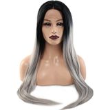 Colezium Fiber Sen Düz Uzun Tül Peruk / Siyah Gri Ombreli