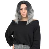 Colezium Fiber Sen Kısa Dalgalı Perçemsiz Peruk / Siyah / Gri Ombreli