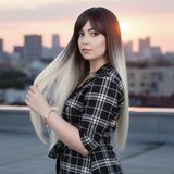 Colezium Fiber Sen Uzun Düz Kahküllü Peruk / Küllü Siyah / Platin Ombreli