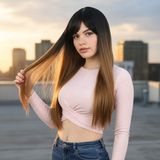 Colezium Fiber Sen Uzun Düz Kahküllü Peruk / Siyah / Karamel Ombreli