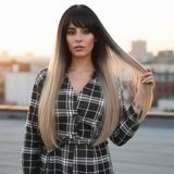 Colezium Fiber Sen Uzun Düz Kahküllü Peruk / Siyah / Küllü Bebek Sarı Ombreli
