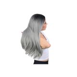 colezium Fiber Sen Uzun Düz Peruk / Siyah / Gri Ombreli