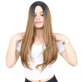 Colezium Fiber Sen Uzun Düz Peruk / Siyah / Karamel Ombreli