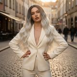 Colezium Fiber Sen Uzun Su Dalgası Peruk / Açık Siyah / Platin Ombreli