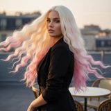 Colezium Fiber Sen Uzun Su Dalgası Peruk / Platin / Pembe Ombreli
