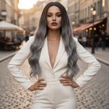 Colezium Fiber Sen Uzun Su Dalgası Peruk / Siyah Gri Ombreli