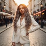 Colezium Fiber Sen Uzun Su Dalgası Peruk / Siyah / Küllü Platin Ombreli