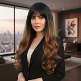 Colezium Kahküllü Uzun Dalgalı Fiber Sen Peruk / Siyah / Karamel Ombreli