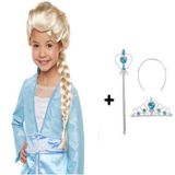 Colezium Örgülü Karlar Ülkesi Frozen Elsa Peruğu Tacı ve Sopası Çuk Boy