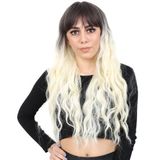 Colezium Perçemli Uzun Su Dalgası Fiber Sen Peruk / Küllü Siyah / Platin Ombreli