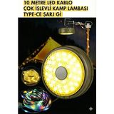 Colezium Şarjlı 10 Metre Ledli Şarj Göstergeli 8 Işık Modlu Hareketli Flaşör Modlu Kamp Lambası LED Işık